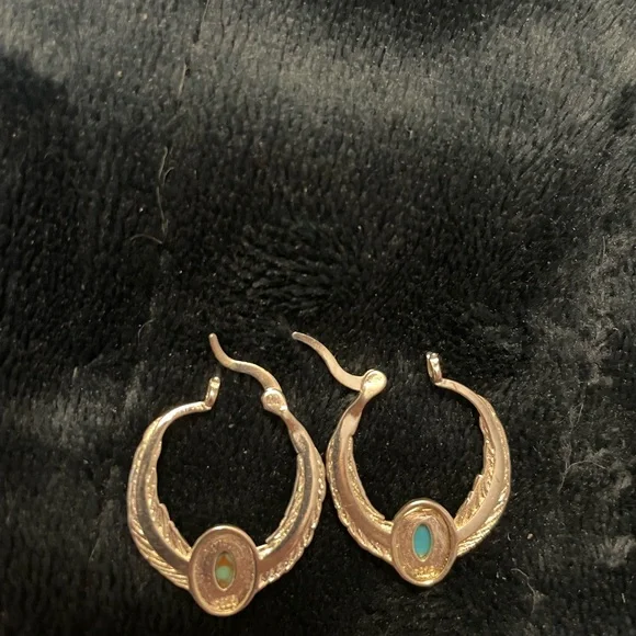 Silver and Turquoise and coral Hoop Earrings-marked 925- lightweight - Picture 5 of 5